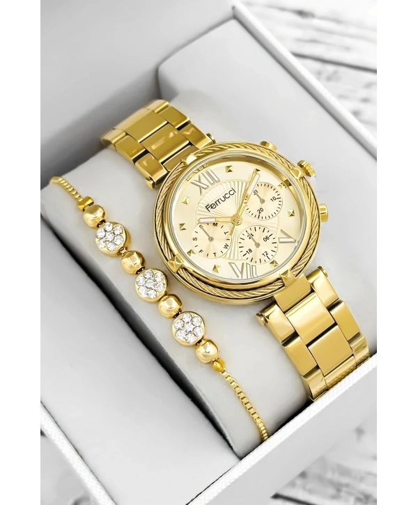 Ferrucci Çelik Kordon & Şık Tasarım, Kadın Kol Saati, 3atm Suya Dayanıklı Gold Sdfer171