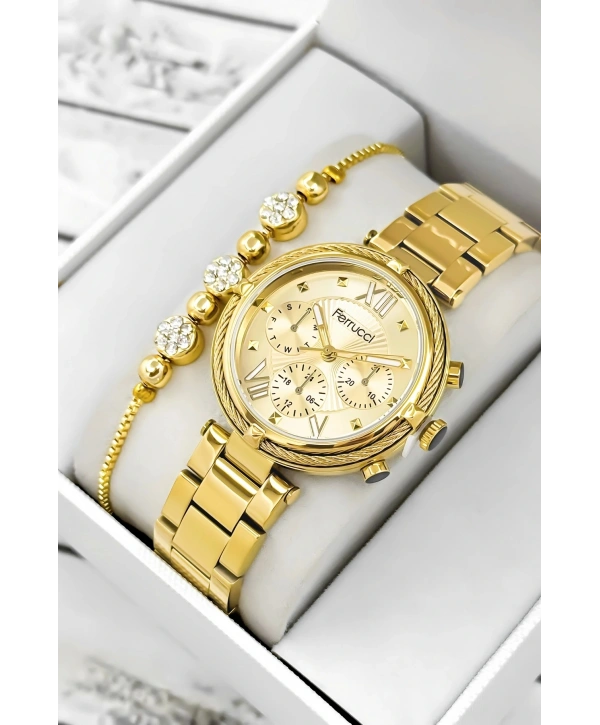 Ferrucci Çelik Kordon & Şık Tasarım, Kadın Kol Saati, 3atm Suya Dayanıklı Gold Sdfer171