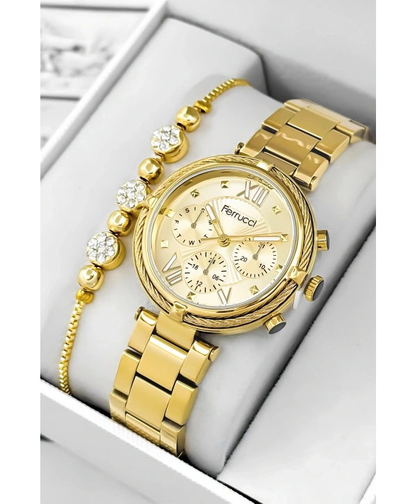 Ferrucci Çelik Kordon & Şık Tasarım, Kadın Kol Saati, 3atm Suya Dayanıklı Gold Sdfer171