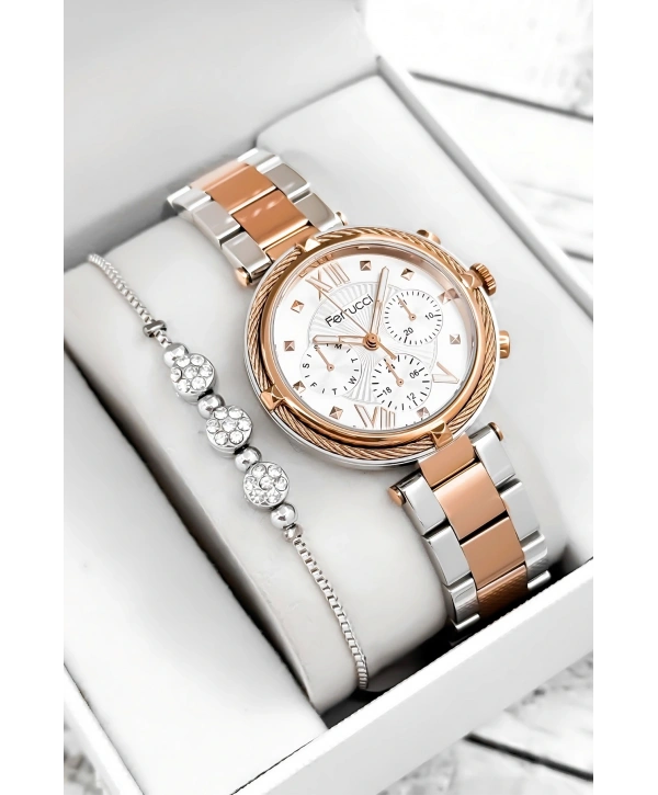 Ferrucci Çelik Kordon & Şık Tasarım, Kadın Kol Saati, 3atm Suya Dayanıklı Gümüş-rose Sdfer171