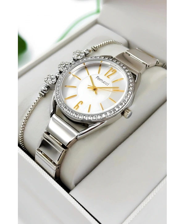 Ferrucci Çelik Kordon & Kasa Kadın Kol Saati, 3atm Suya Dayanıklı Gümüş Sdfer172