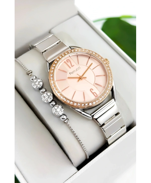 Ferrucci Çelik Kordon & Kasa Kadın Kol Saati, 3atm Suya Dayanıklı Gümüş-rose Sdfer172