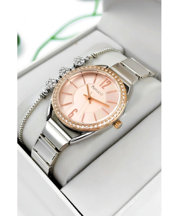 Ferrucci Çelik Kordon & Kasa Kadın Kol Saati, 3atm Suya Dayanıklı Gümüş-rose Sdfer172
