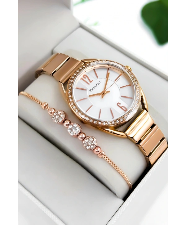 Ferrucci Çelik Kordon & Kasa Kadın Kol Saati, 3atm Suya Dayanıklı Rose Sdfer172