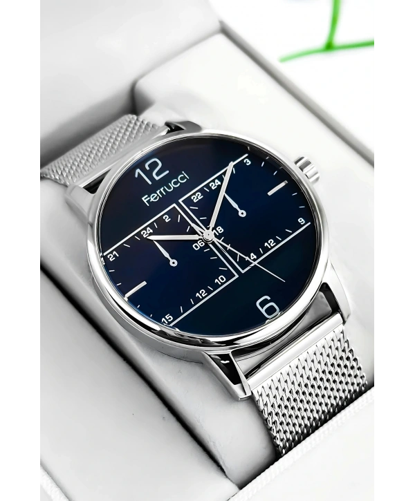 Erkek Kol Saati Çelik Kordon Gümüş-mavi Bileklik Hediyeli 3atm Sdfer173