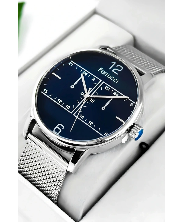 Erkek Kol Saati Çelik Kordon Gümüş-mavi Bileklik Hediyeli 3atm Sdfer173