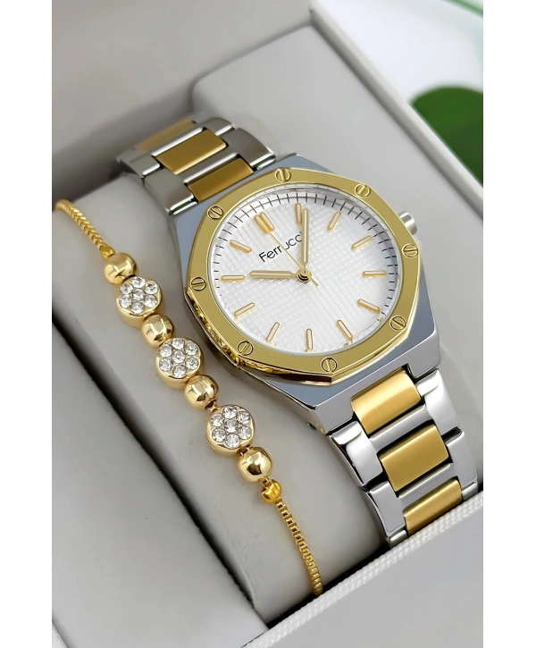Ferrucci Çelik Kordon & Kasa Kadın Kol Saati, 3atm Suya Dayanıklı Gold-gümüş Sdfer174