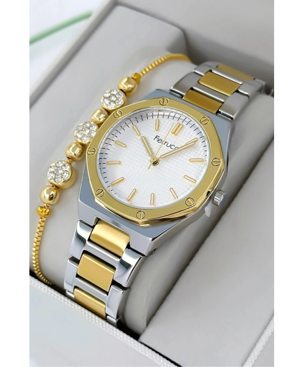 Ferrucci Çelik Kordon & Kasa Kadın Kol Saati, 3atm Suya Dayanıklı Gold-gümüş Sdfer174