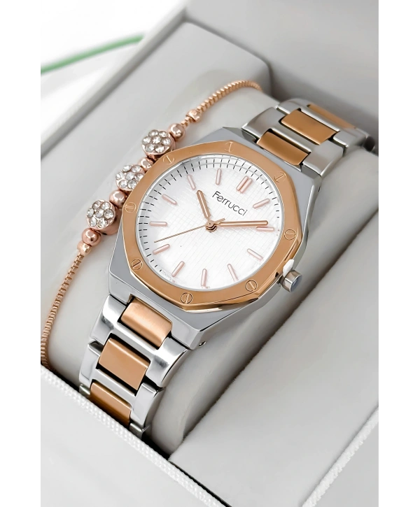 Ferrucci Çelik Kordon & Kasa Kadın Kol Saati, 3atm Suya Dayanıklı Rose-gümüş Sdfer174