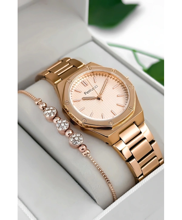 Ferrucci Çelik Kordon & Kasa Kadın Kol Saati, 3atm Suya Dayanıklı Rose Sdfer174