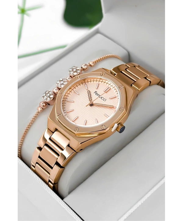 Ferrucci Çelik Kordon & Kasa Kadın Kol Saati, 3atm Suya Dayanıklı Rose Sdfer174