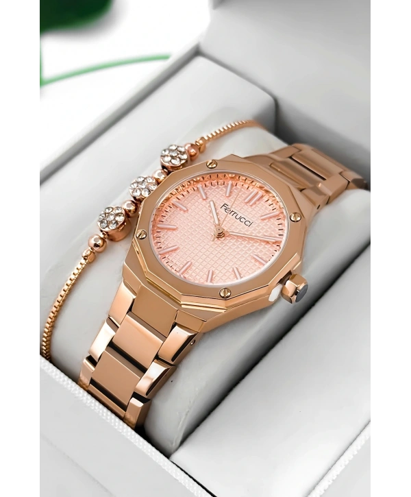 Ferrucci Çelik Kordon & Kasa Kadın Kol Saati, 3atm Suya Dayanıklı Rose Sdfer175