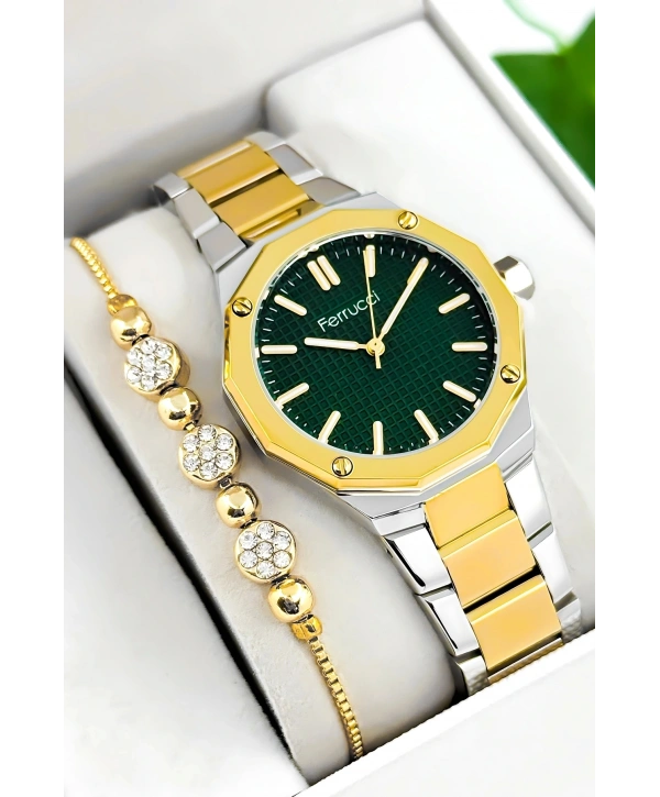 Ferrucci Çelik Kordon & Kasa Kadın Kol Saati, 3atm Suya Dayanıklı Gümüş-gold Sdfer175