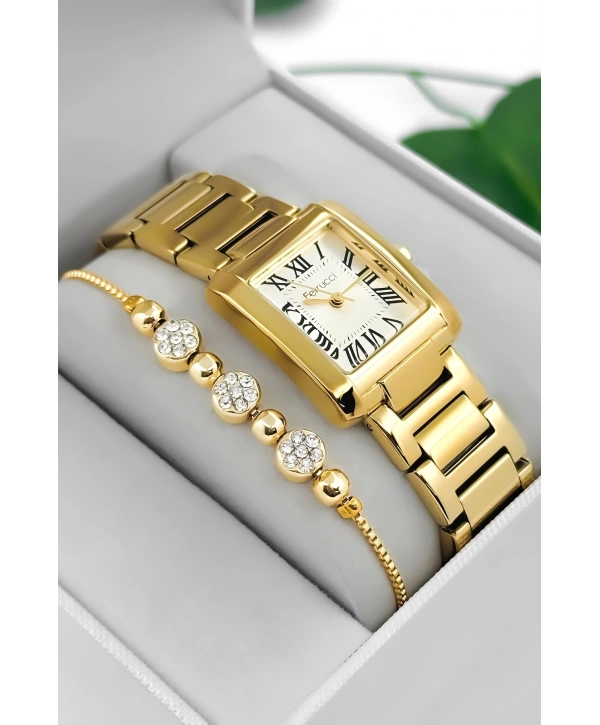 Ferrucci Çelik Kordon & Kasa Kadın Kol Saati, 3atm Suya Dayanıklı Gold Sdfer176