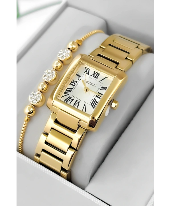 Ferrucci Çelik Kordon & Kasa Kadın Kol Saati, 3atm Suya Dayanıklı Gold Sdfer176