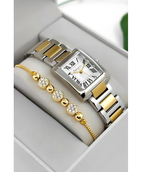 Ferrucci Çelik Kordon & Kasa Kadın Kol Saati, 3atm Suya Dayanıklı Gümüş-gold Sdfer176