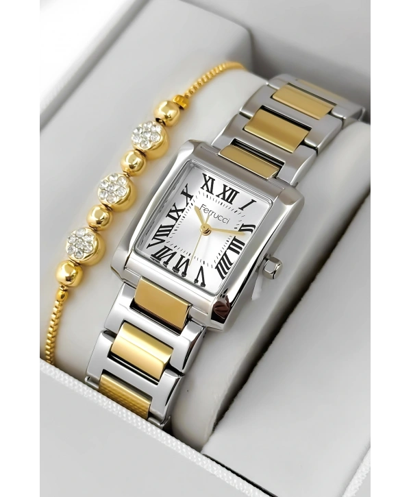 Ferrucci Çelik Kordon & Kasa Kadın Kol Saati, 3atm Suya Dayanıklı Gümüş-gold Sdfer176