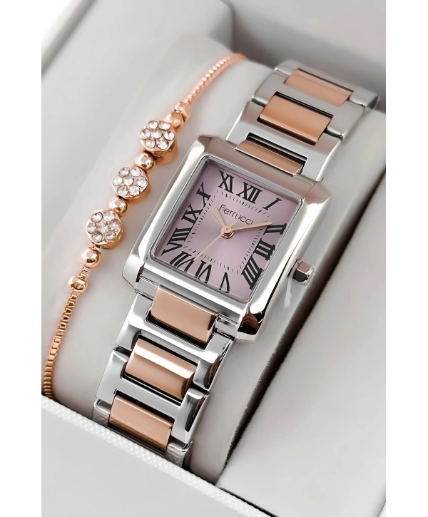 Ferrucci Çelik Kordon & Kasa Kadın Kol Saati, 3atm Suya Dayanıklı Gümüş-rose Sdfer176