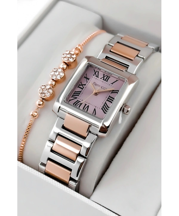 Ferrucci Çelik Kordon & Kasa Kadın Kol Saati, 3atm Suya Dayanıklı Gümüş-rose Sdfer176