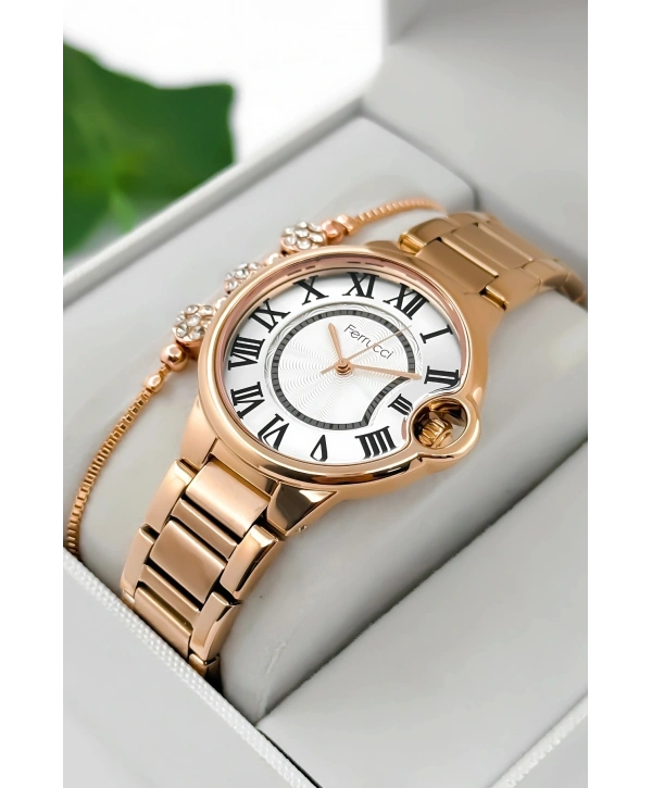 Ferrucci Çelik Kordon & Kasa Kadın Kol Saati, 3atm Suya Dayanıklı Rose Sdfer177