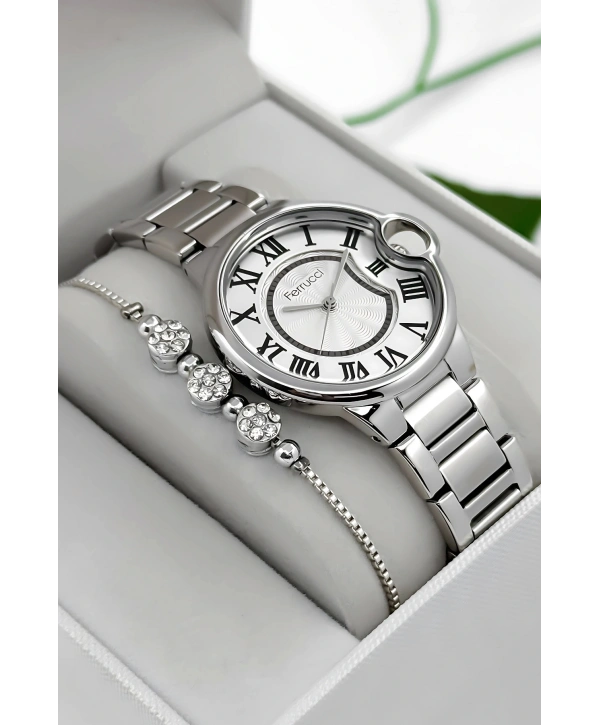 Ferrucci Çelik Kordon & Kasa Kadın Kol Saati, 3atm Suya Dayanıklı Gümüş Sdfer177