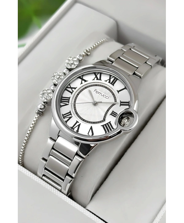Ferrucci Çelik Kordon & Kasa Kadın Kol Saati, 3atm Suya Dayanıklı Gümüş Sdfer177