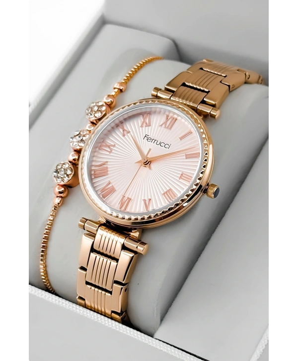 Ferrucci Çelik Kordon & Kasa Kadın Kol Saati, 3atm Suya Dayanıklı Rose Sdfer178