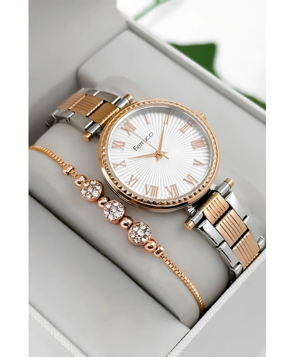 Ferrucci Çelik Kordon & Kasa Kadın Kol Saati, 3atm Suya Dayanıklı Rose-gümüş Sdfer178