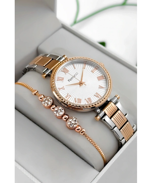 Ferrucci Çelik Kordon & Kasa Kadın Kol Saati, 3atm Suya Dayanıklı Rose-gümüş Sdfer178