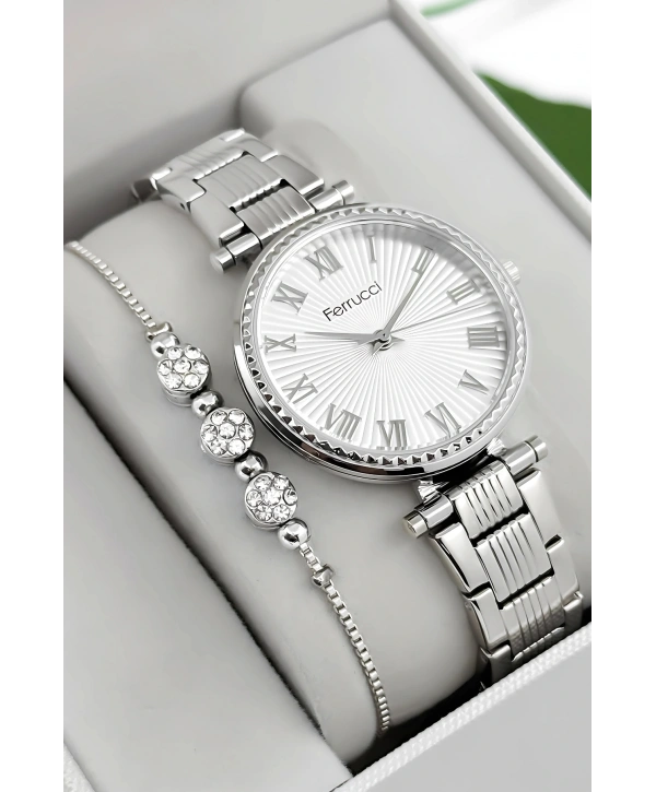 Ferrucci Çelik Kordon & Kasa Kadın Kol Saati, 3atm Suya Dayanıklı Gümüş Sdfer178