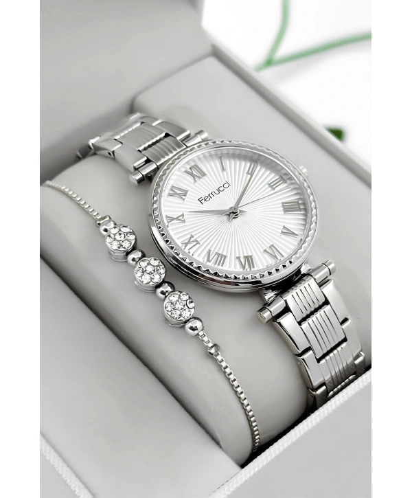 Ferrucci Çelik Kordon & Kasa Kadın Kol Saati, 3atm Suya Dayanıklı Gümüş Sdfer178