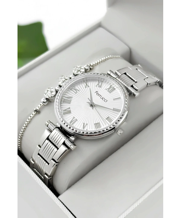 Ferrucci Çelik Kordon & Kasa Kadın Kol Saati, 3atm Suya Dayanıklı Gümüş Sdfer178