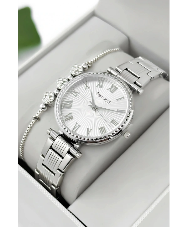Ferrucci Çelik Kordon & Kasa Kadın Kol Saati, 3atm Suya Dayanıklı Gümüş Sdfer178
