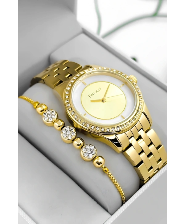 Ferrucci Çelik Kordon & Kasa Kadın Kol Saati, 3atm Suya Dayanıklı Gold Sdfer179