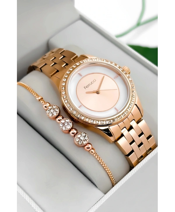 Ferrucci Çelik Kordon & Kasa Kadın Kol Saati, 3atm Suya Dayanıklı Rose Sdfer179