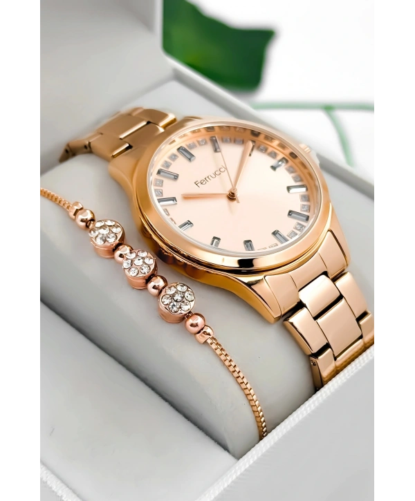 Ferrucci Çelik Kordon & Kasa Kadın Kol Saati, Taş Detaylı Kadran Rose Sdfer181