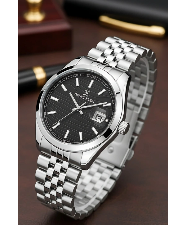 Çelik Kordon Takvimli Erkek Kol Saati Bileklik Hediyeli Gümüş-Siyah sddk095