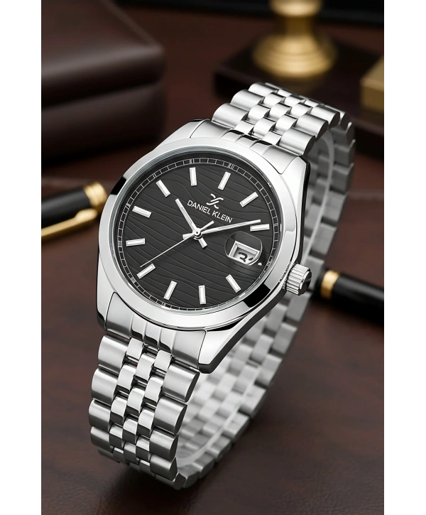 Çelik Kordon Takvimli Erkek Kol Saati Bileklik Hediyeli Gümüş-Siyah sddk095