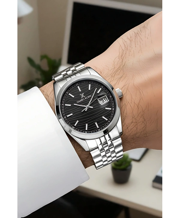Çelik Kordon Takvimli Erkek Kol Saati Bileklik Hediyeli Gümüş-Siyah sddk095