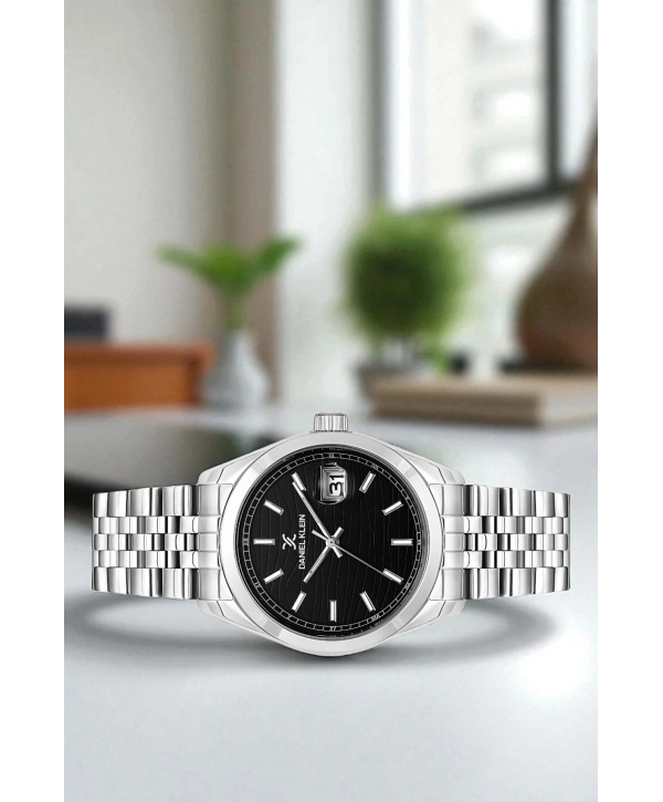 Çelik Kordon Takvimli Erkek Kol Saati Bileklik Hediyeli Gümüş-Siyah sddk095