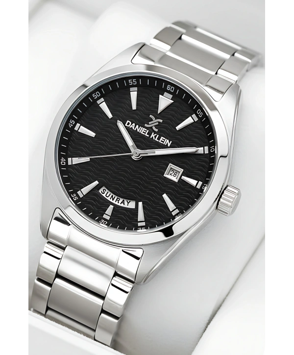 Takvimli Çelik Kordon Erkek Kol Saati Bileklik Hediyeli Gümüş-Siyah sddk096