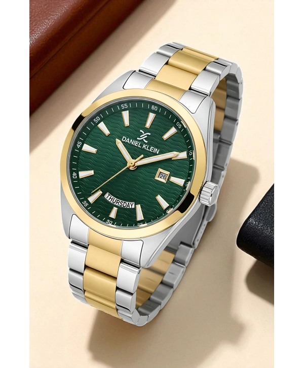 Takvimli Çelik Kordon Erkek Kol Saati Bileklik Hediyeli Gümüş-Gold sddk096