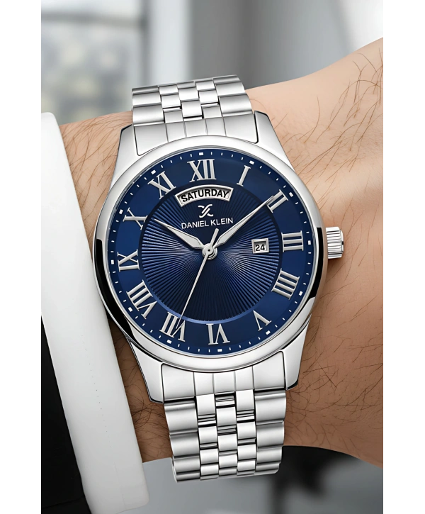 Çelik Kordon Takvimli Erkek Kol Saati Bileklik Hediyeli Gümüş-Mavi sddk097