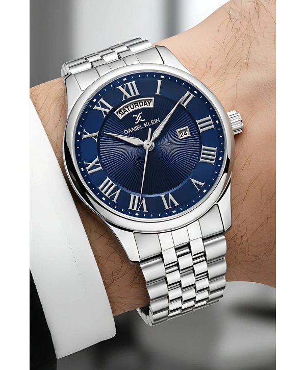 Çelik Kordon Takvimli Erkek Kol Saati Bileklik Hediyeli Gümüş-Mavi sddk097