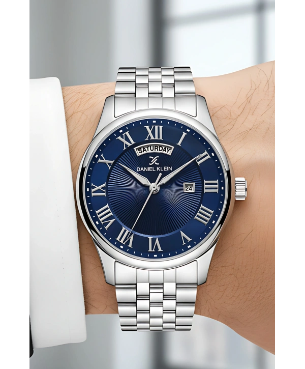 Çelik Kordon Takvimli Erkek Kol Saati Bileklik Hediyeli Gümüş-Mavi sddk097