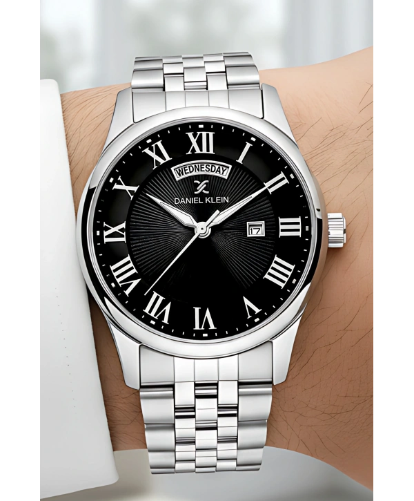 Çelik Kordon Takvimli Erkek Kol Saati Bileklik Hediyeli Gümüş-Siyah sddk097