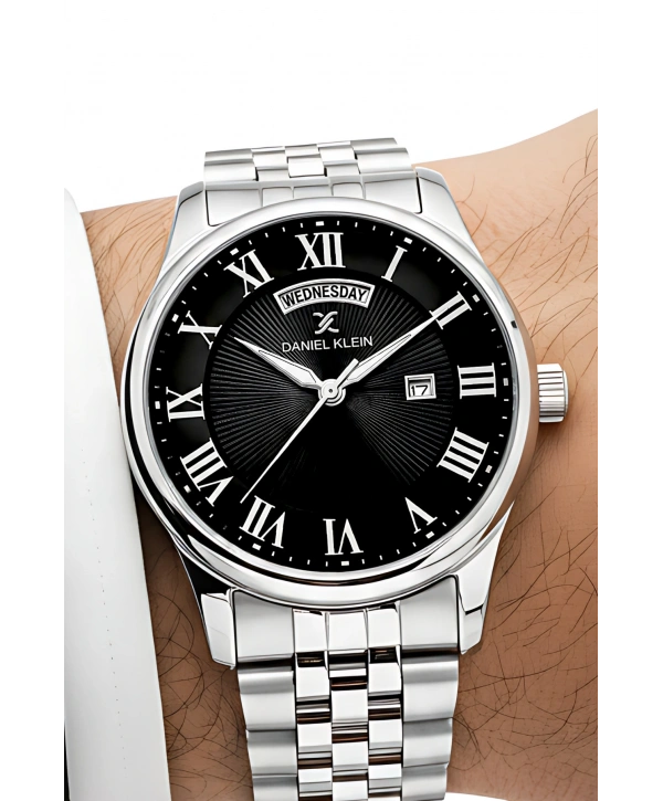 Çelik Kordon Takvimli Erkek Kol Saati Bileklik Hediyeli Gümüş-Siyah sddk097