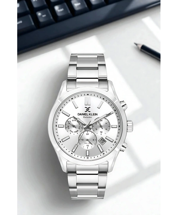 Exclusive Erkek Kol Saati Çelik Kordon&Kasa Gümüş-Beyaz sddk098