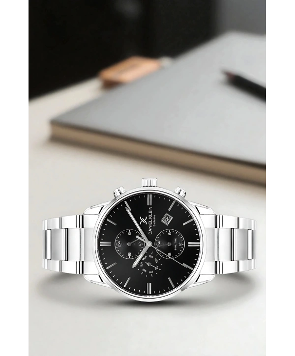 Exclusive Erkek Kol Saati Çelik Kordon&Kasa Gümüş-Siyah sddk099