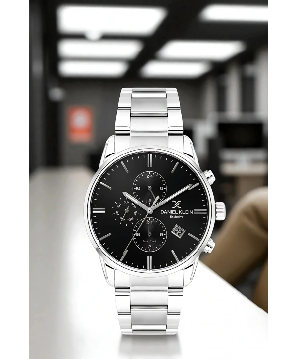 Exclusive Erkek Kol Saati Çelik Kordon&Kasa Gümüş-Siyah sddk099
